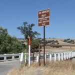 Bridge over the San Andreas fault near Parkfield, California. The Pacific Plate slips against the North American plate at this location.
