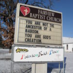 Church marquee in Durant, Oklahoma, a couple of blocks away from the university where I taught evolution. They got ancestor and descendant mixed up.