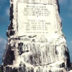 Iguanas sit on top of the stone marker for the Galapagos National Park, Ecuador, 1989.