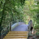 Footbridge near the north bank of the Ill River, near Cite d'Ill north of Strasbourg, France.