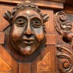 From the Museum of the construction of the Cathedral in Strasbourg, which contains many artifacts no longer in the cathedral. A woman's face, presumably the patroness of the sculptor, on a wooden armoire.