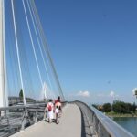 The passerelle (footbridge) connecting France and Germany over the Rhine River. There is no border control here, as both countries are members of the European Union.