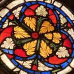 From the Museum of the construction of the Cathedral in Strasbourg, which contains many artifacts no longer in the cathedral. Stained glass window with botanical themes.