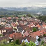 The village of Lichtenberg in the Vosges Mountains, Alsace, France, seen from the castle.