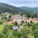 Wangenbourg, a hamlet in the Vosges Mountains in Alsace, France, as seen from the castle.