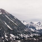 Hoosier Pass through the alpine tundra of Colorado, snowfields in June.