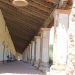 Walkway at the reconstructed Mission Santa Ynez near Lompoc, California, from the Spanish colonial period.