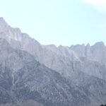 The dry (rain shadow) side of the high Sierras, as seen from Owens Valley. Mt. Whitney is the high peak on the right.
