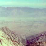 View eastward from summit of Mt. Whitney into Owens Valley. Rain and snow come from the west; the Sierra Nevada block most of it, creating deserts to the east..