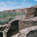 Reconstructed walls from Chaco Canyon, where the Anasazi civilization flourished until the 1300s of our calendar. This Native civilization developed and declined entirely without European contact. We do not know what they called themselves; Anasazi is the Navajo name for them.