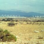 The Mojave Desert of eastern California and western Arizona has a lot of sunlight and not very many people, the ideal place for alternative energy production: wind energy and solar energy.